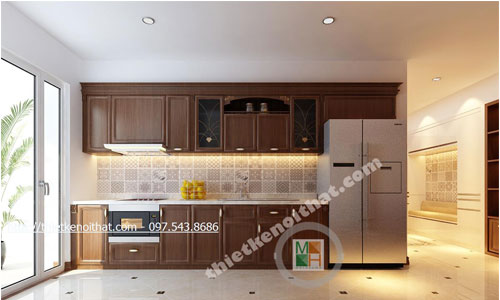  Tủ bếp gỗ xoan đào sang trọng - mẫu 001