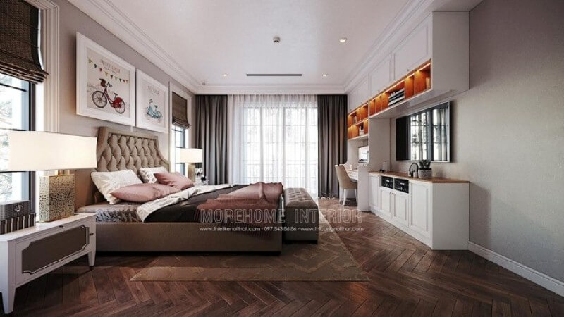 Sắp xếp nội thất phòng của con đẹp, sang trọng nhưng không kém nét sinh động, đáng yêu. Thiết kế nội thất phòng ngủ biệt thự