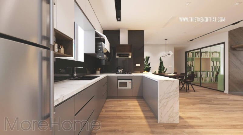 Nội thất phòng bếp chung cư hiện đại với các thiết bị nội thất bếp tiên nghi , đa năng đáp ứng như cầu của người nội trợ Mẫu nội thất biệt thự tân cổ điển, hiện đại đẹp