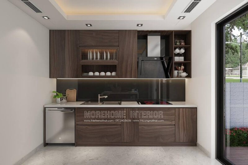 Thiết kế nội thất phòng bếp hiện đại đẹp có máy rửa bát cho nhà phố, chung cư, biệt thự. Thiết kế nhà bếp tiện nghi