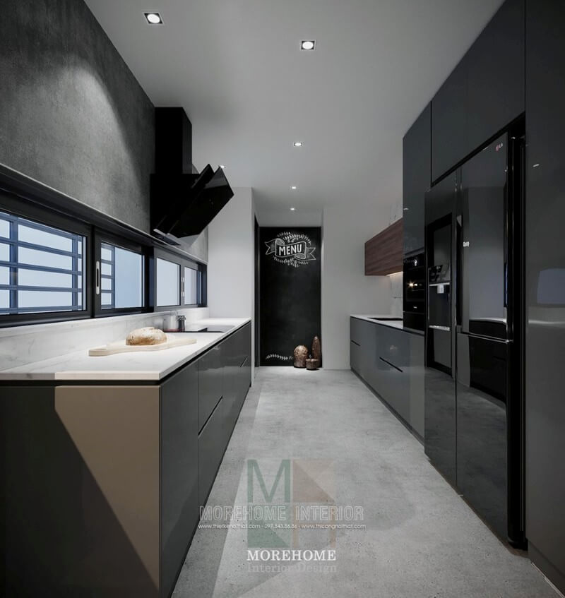 Mẫu tủ bếp hiện đại được thiết kế hài hòa mang đến sự gọn gàng, thông thoáng cho không gian bếp. Tủ bếp đẹp