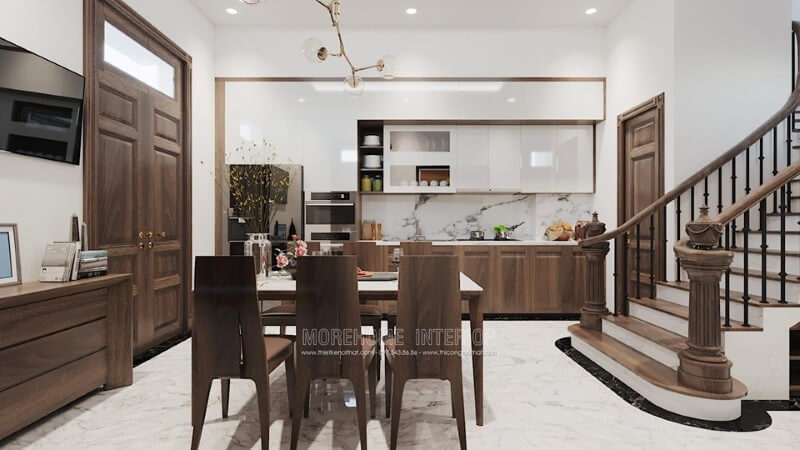 Tủ bếp trên được thiết kế thi công và sản xuất từ chất liệu gỗ công nghiệp acrylic bóng gương màu trắng. Tủ bếp đẹp