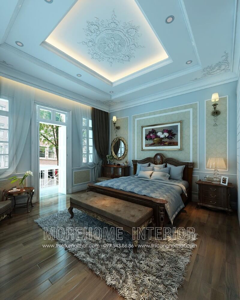 Giường ngủ biệt thự tân cổ điển Giường ngủ biệt thự tân cổ điển
