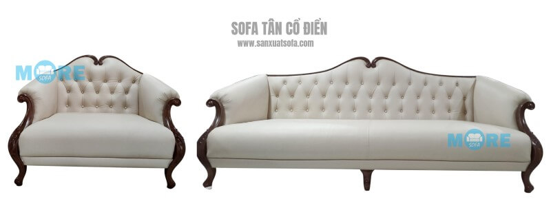 Sofa Tân cổ điển MS-004 gỗ tự nhiên Óc chó, bọc da thật nhập khẩu cao cấp sang trọng tại chung cư D