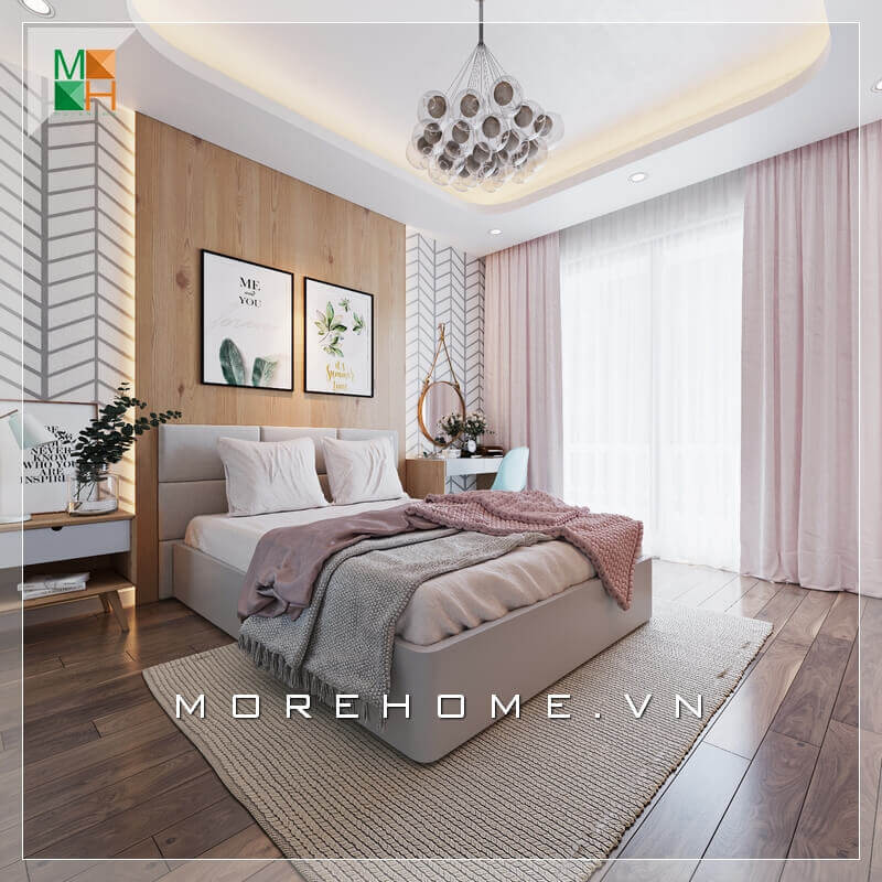 Mẫu tranh canvas hợp với không gian phòng ngủ chất liệu chính là gỗ, biến căn phòng ngủ trở nên sinh động và ấn tượng.