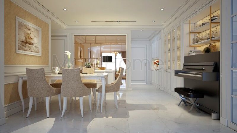Nội thất phòng ăn chung cư nhẹ nhàng, đơn giản nhưng vẫn tạo được điểm nhấn