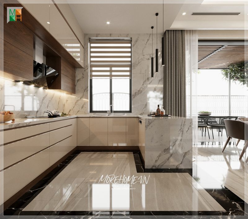 Hồn của bạn sẽ được thả rời trong không gian căn bếp đầy đủ nội thất tiện nghi, giúp bạn có cảm giác sang trọng và ấn tượng khi bước vào phòng.