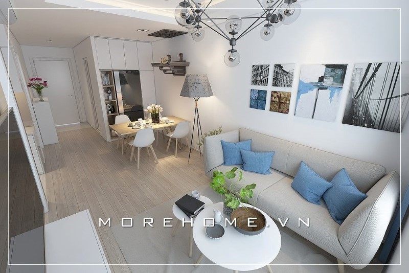 Không gian sống của gia đình được làm thêm tiện nghi hơn bởi mẫu thiết kế phòng khách hiện đại của chung cư.